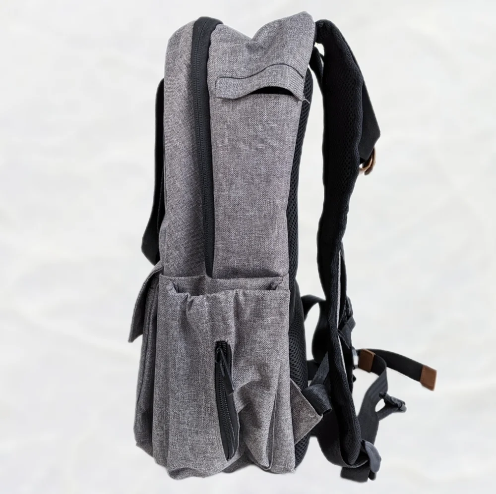Ferlin Large Capacity Unisex Backpack Diaper Bag with Stroller Straps Gray Black